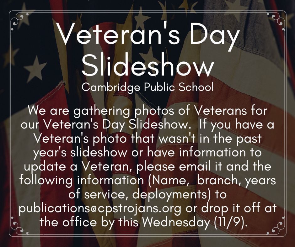 Veterans' Day Slideshow request for images.