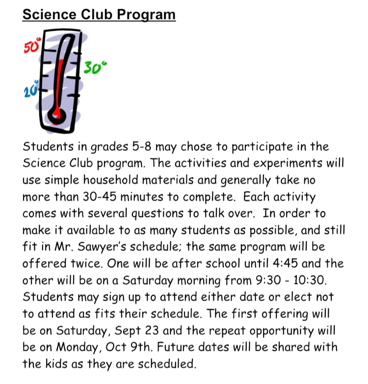 Science Club information 